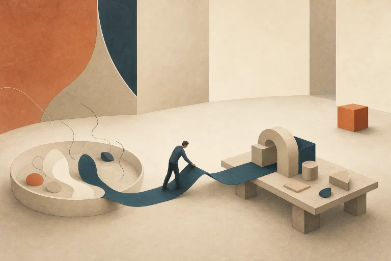 Pessoa conecta sinais do mercado ao desenho de uma oferta em uma ilustração editorial