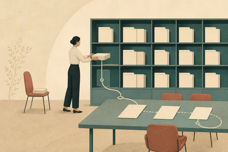 Profissional organiza conhecimento em uma base institucional compartilhada.
